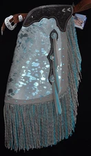 Custom Made Leather Chinks/Turquoise Acid Wash Chaps/Made In USA