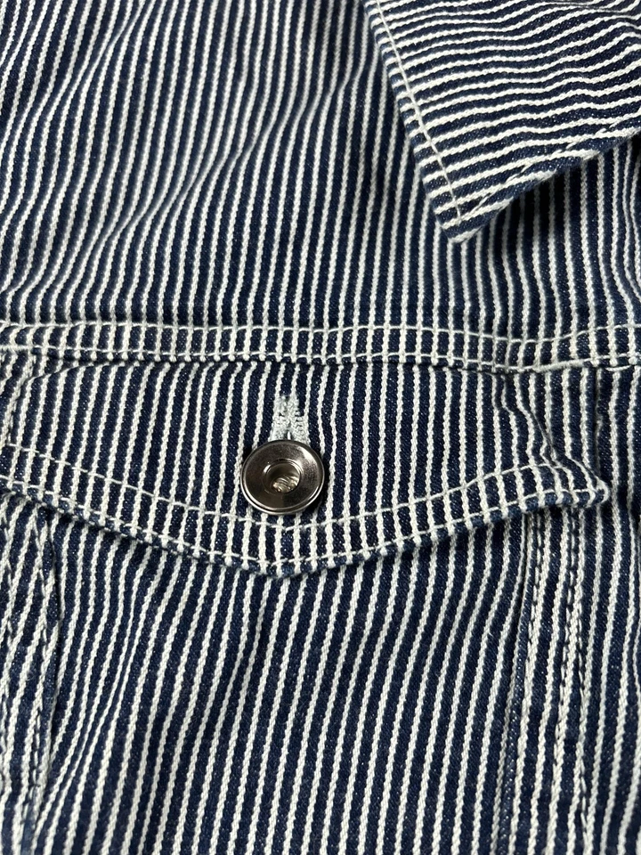 Norma Kamali Jacket Womens 2XL Blue White Hickory Stripe Zip Workwear Chore - Image 4 of 4