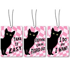 Pink Black Cat Car Air Freshener Hanging 3 Pack, Cute Funny Inspirational Car...