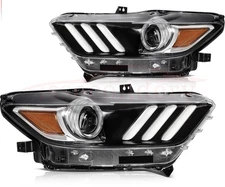 Pair Headlights Assembly w/Projector HID Xenon For 2015-2020 Ford Mustang 5.2L