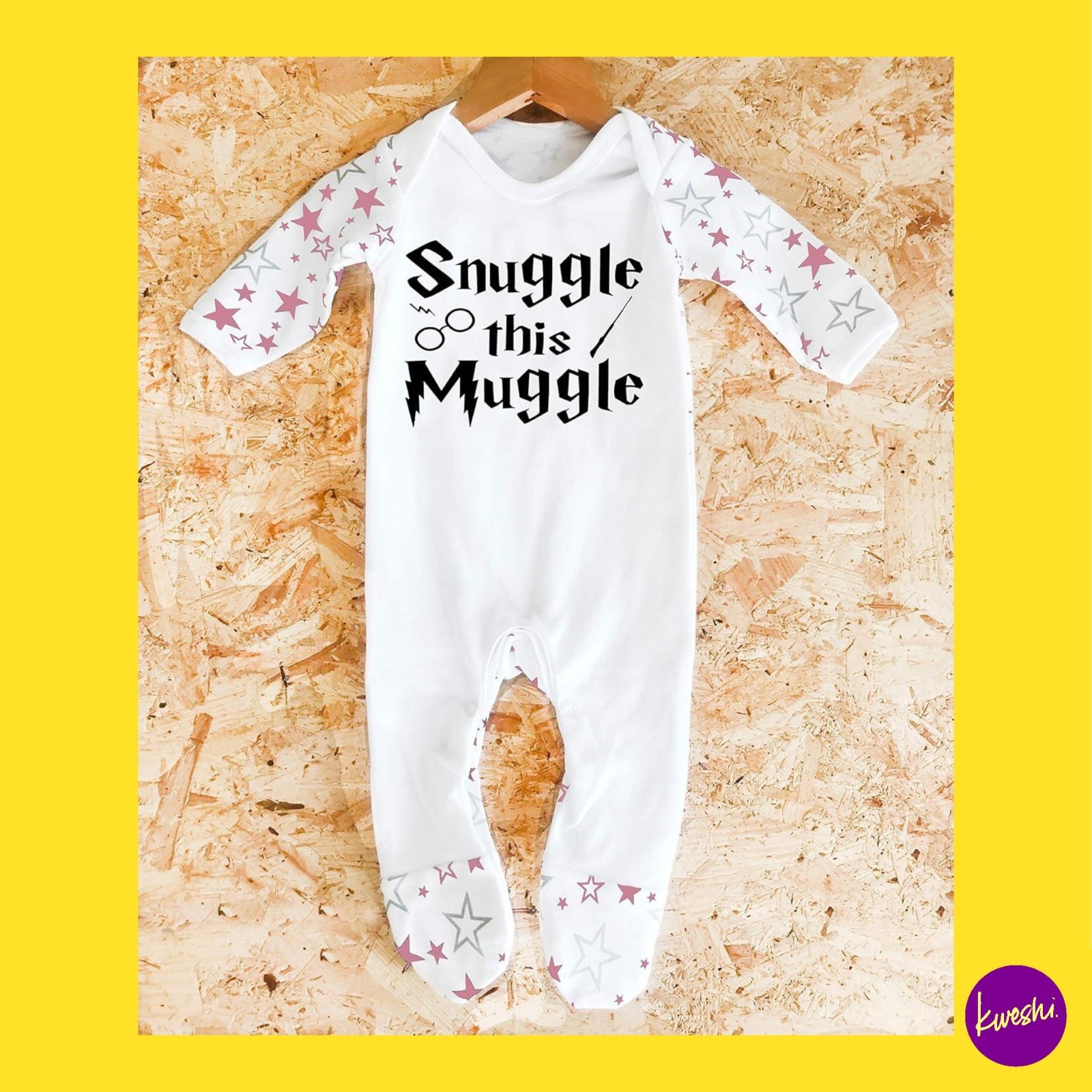 ‘SNUGGLE THIS MUGGLE’ Harry Potter Inspired Baby Sleepsuit White/Pink 0–3 Months image 4