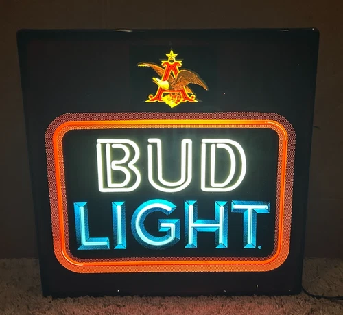 VINTAGE BUD LIGHT BEER LIGHTED SIGN-OPTI NEO NEON-BAR-EAGLE-LAGER-BUDWEISER-ALE