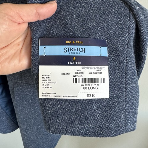 NWT Stafford Linen Blend Sport Coat Blazer Big & Tall Men 60L Navy Blue $210MSRP - Picture 9 of 11
