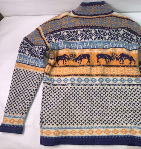 Vtg Obermeyer Wool Full Zip Sweater Cardigan Women Sz L Fighting Stags Nordic - Picture 10 of 12