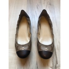 Coach Camilla Signature Monogram Ballet Flats Brown Leather Cap Toe Q7146 Size 8