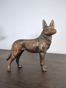 Vintage German Shepherd Standing Statue/Figurine ~ Spelter w/Brown Patina
