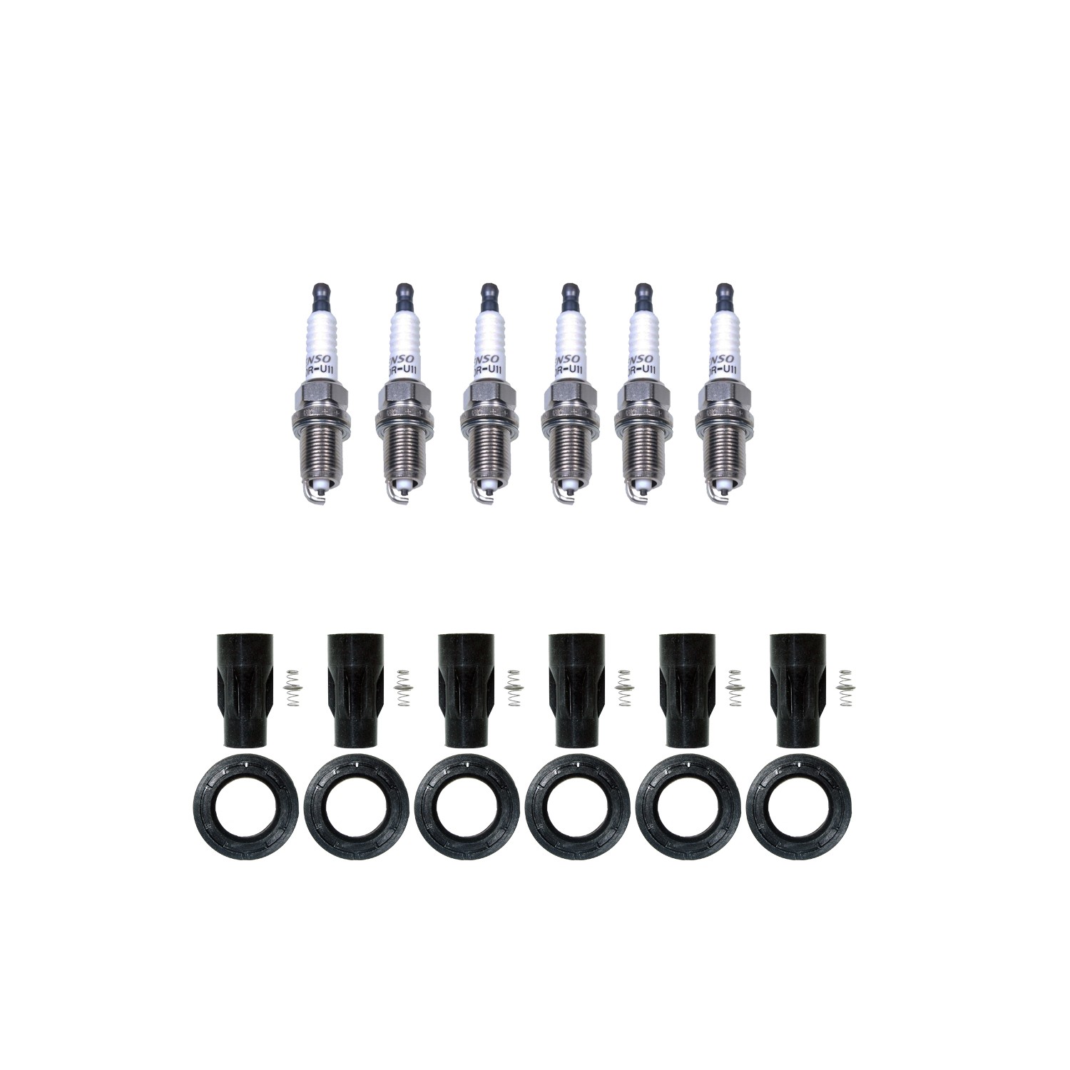 Denso 6 U-Groove Spark Plugs  NGK 6 Coil Boot Kit for Toyota Highlander V6