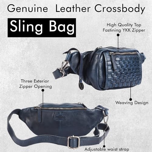 Genuine Leather Waist Bag Unisex, Waist Bag for Travel Trendy Casual Navy - Bild 6 von 6
