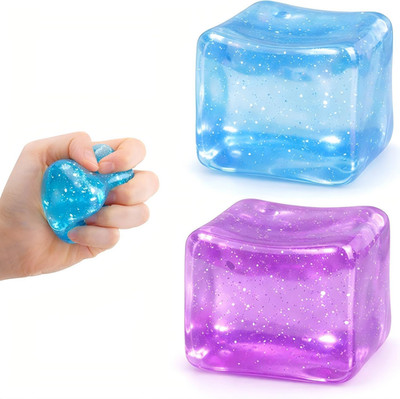 Fidget Cube Stress Toy Glitter Ice Cube 2 Pack Slow Rise Squishy Sensory Desk