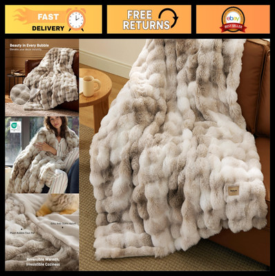 Extra Large Fluffy Bubble Faux Fur Throw Blanket 50''x70'', Tie-Dye Taupe Cozy Sof
