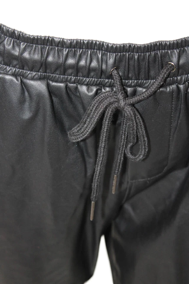 Calça David Lerner Feminina Cintura Alta Cordão Couro Sintético Preta Branca Grande - Imagem 4 de 4