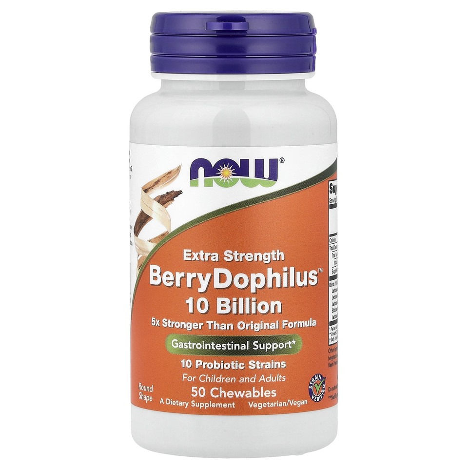 Now Foods Extra Strength Berry Dophilus 50 Chewables GMP Quality Assured, Vegan,
