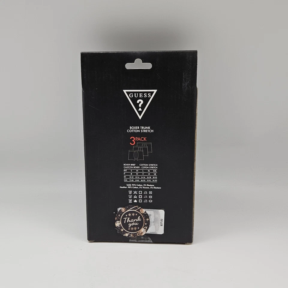 3 Pack GUESS Men's S M Logo Cotton Blend Stretch Boxer Trunks Blue Gray Black - Imagem 4 de 4