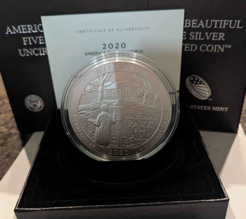 2020P 5 oz five ounce silver America the Beautiful ATB Weir Farm NP OGP & COA - Image 3 of 3