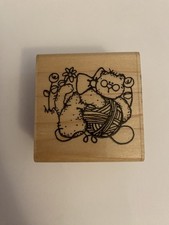 DOTS Cat With Yarn Wood Mounted Rubber Stamp RS91