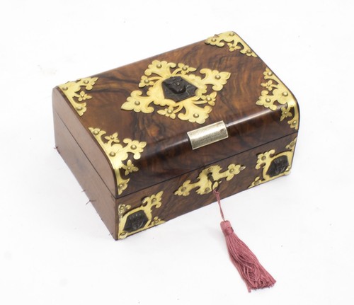 Antica scatola da cucire cofanetto noce burr revival impero vittoriano C1860 - Foto 1 di 1