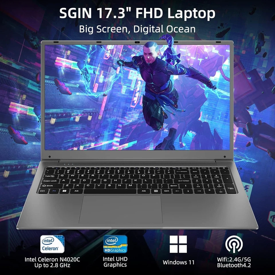 Naclud 17.3" Laptop 12GB RAM 512GB SSD Storage(TF Card 512GB), Celeron N5095A - Image 3 of 4
