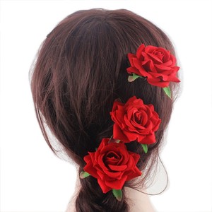 2pcs Bridal Red Rose Flower Hair Sticks Hairpin Floral Hair Clip