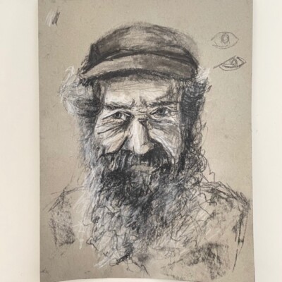 Original Portrait Drawing: Charcoal on toned paper, 9'' x 12''