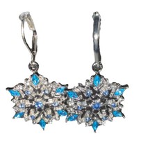 NWT Pair Of Silvertone Blue Icy Snowflake Earrings With Leverback Closure