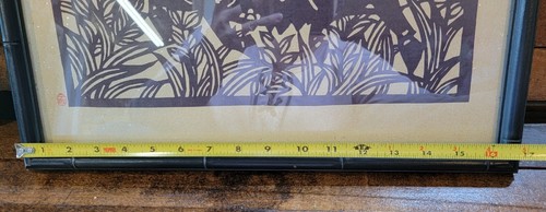 Vintage asiatischer Holzblock Kunstdruck Stier Stier Teefeld um 1960 signiert gerahmt - Bild 8 von 10