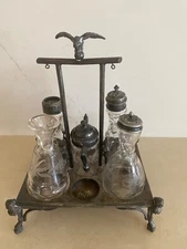 1869 Antique REED & BARTON Silver Plate Egyptian Revival Cruet Breakfast Set