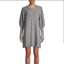 Avantlook M Gray Puff Sleeve Mini Sweater Dress NEW