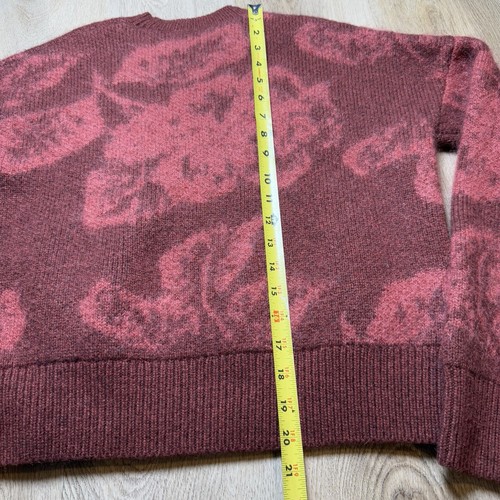 All saints Women's Jaquard Kasuri Crew Maroon Floral Wool Blend Sweater - Picture 5 of 7