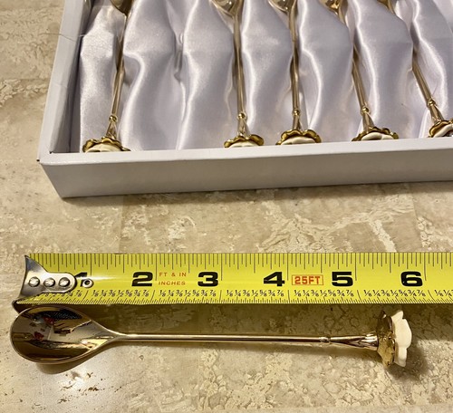 Set 6 Pcs Coffee Tea Dessert Spoons Flower Handle 24K Gold Finish Made In France - Picture 14 of 14