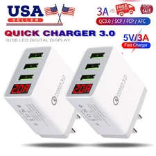 2 PCS 3 Port Fast Quick QC 3.0 USB Hub Wall Charger Power Charge Adapter US Plug