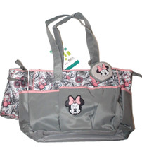 Disney Baby Minnie Mouse Floral Peach Pink Gray Diaper Tote Bag 4-Pc Gift Set