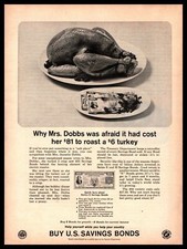 1964 Buy U.S. Savings Bonds Series E & H Roasted Turkey Vintage Print Ad
