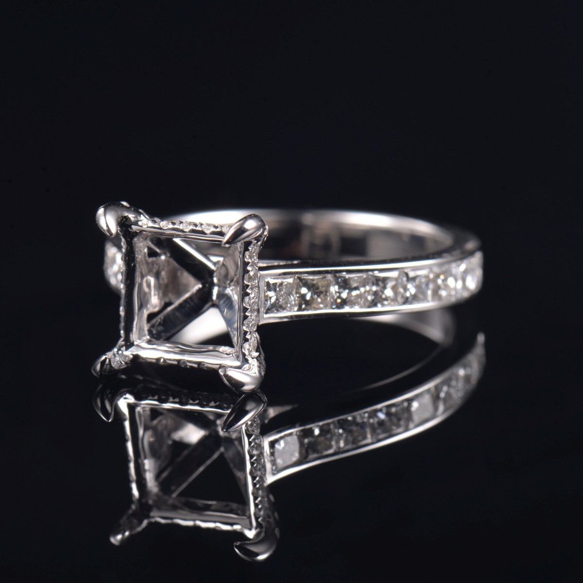 Princess Cut 8×8mm Setting Natural Diamond 14K White Gold Women