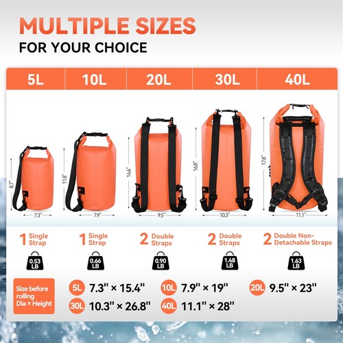 Floating Waterproof Dry Bag Backpack 5L/10L/20L/30L/40L Roll Top Sack Keeps G... - Picture 3 of 8