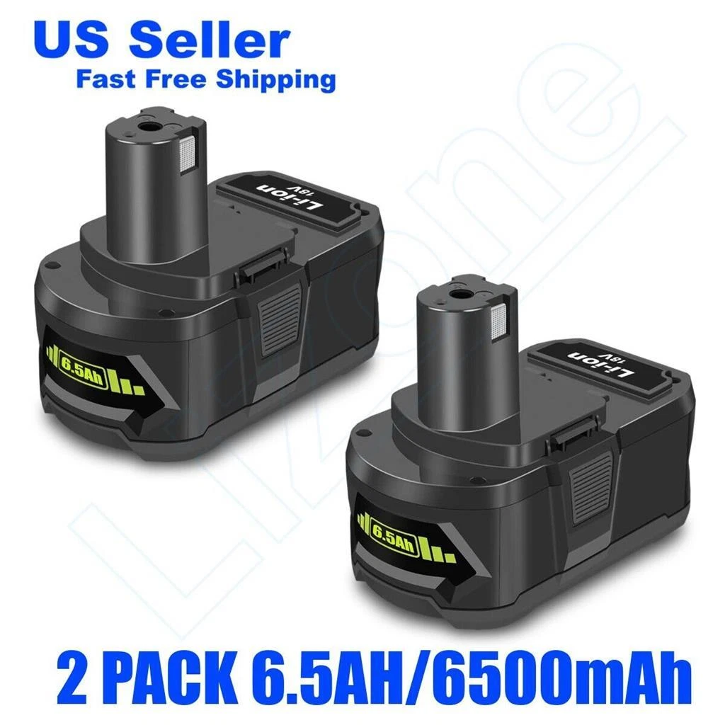 Lizone 2 PC 18 Volt 6.5AH for Ryobi 18V 6.0Ah High Capacity ONE Battery P193