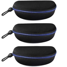 3 Pack Zipper Shell Eyeglasses and Sunglasses Case with Plastic Carabiner Blue