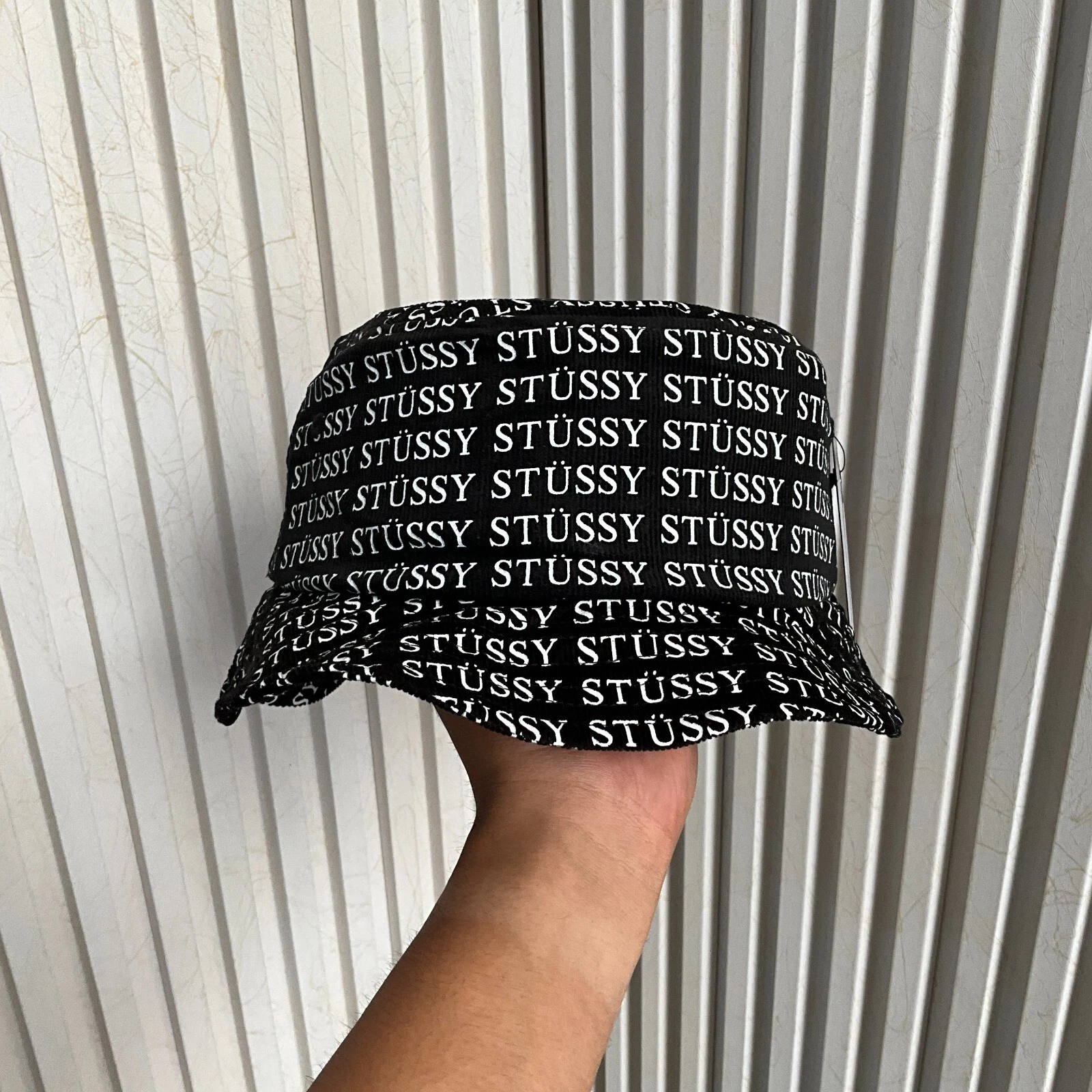 STUSSY EVA PRINTED BUCKET HAT BLACK - M/L SUMMER CAMPING OUTDOOR Y2K