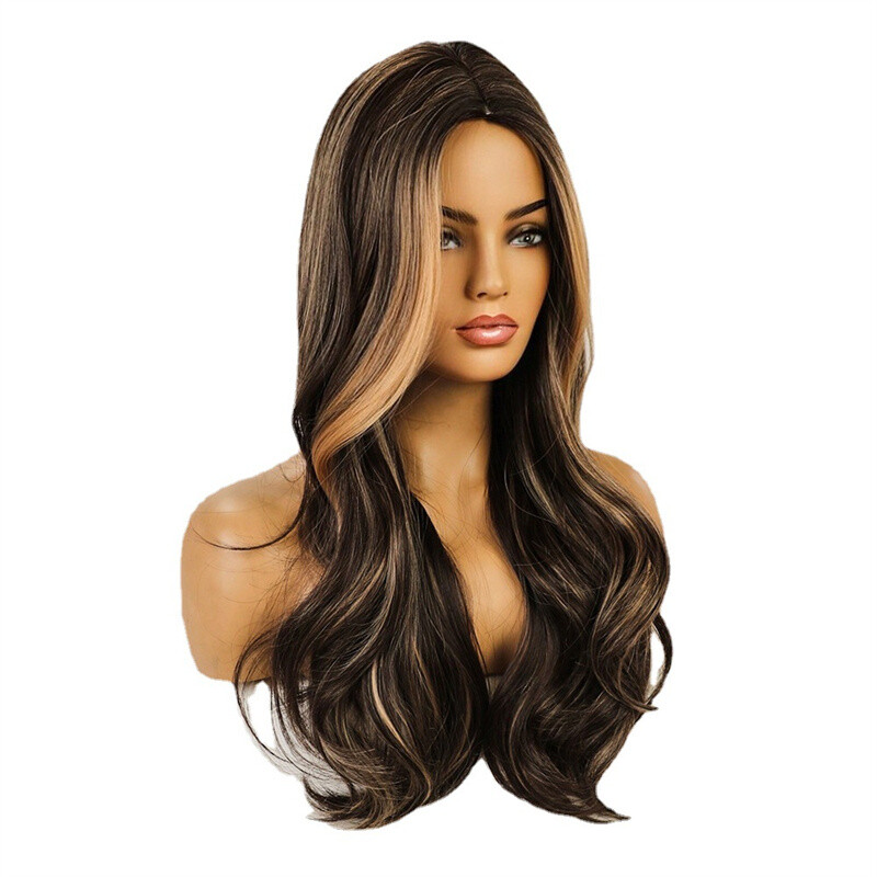 Black Brown Blonde Ombre Wavy Long Hair Wig for Women