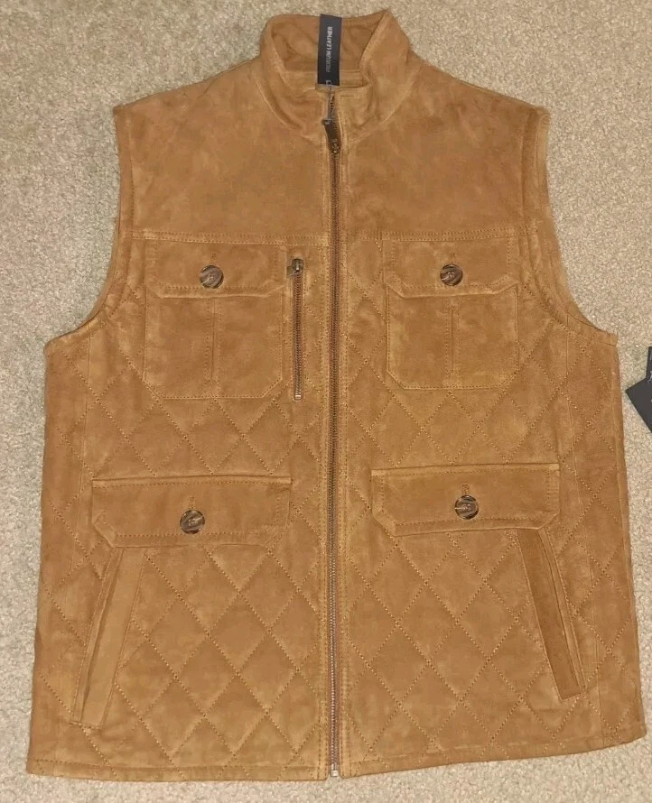 Chaleco de cuero de gamuza Roundtree & Yorke con cremallera completa.  Brown.M.  Foto 3 de 4