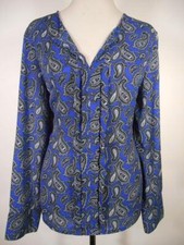 Beautiful Women's Medium Banana Republic Blue Paisley Design Long Sleeve Blouse