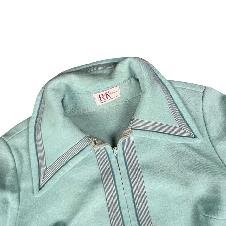 Vestido camisero vintage años 60 70 R&K Originals manga larga cremallera completa verde azulado como nuevo Foto 3 de 4