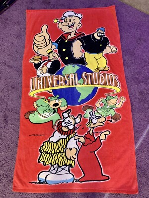 Vintage Universal Studios Beach Towel Popeye Wimpy Bluto Beetle Bailey Sarge 