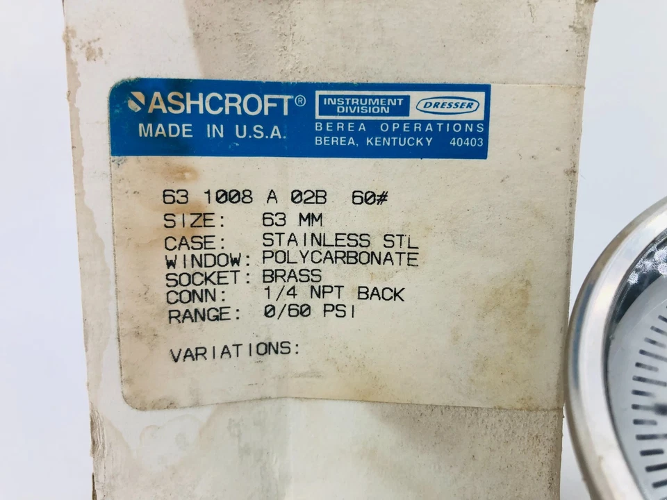New Ashcroft 63-1008A-02B-60 Pressure Gauge 63mm 1/4 NPT 0-60 Psi - Image 2 of 4