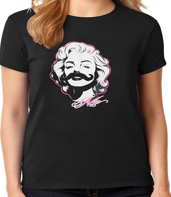 Ladies T-shirt Marilyn Monroe Mustache Funny Decal Womens Tee Clothing