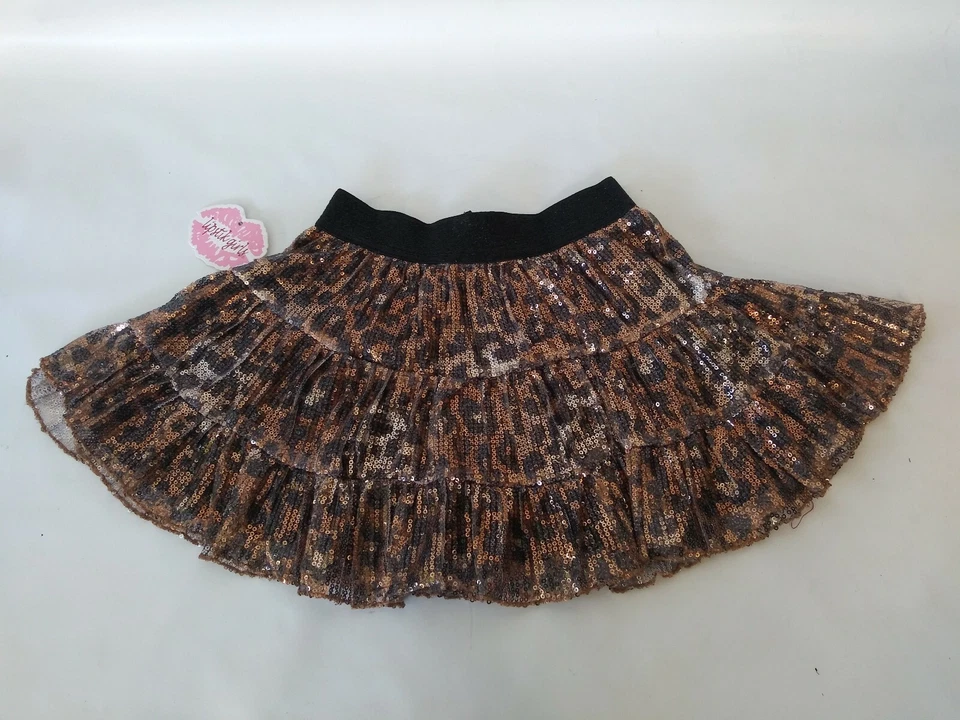 Nueva falda de leopardo de lentejuelas con cremallera frontal para niñas tallas 4 a 7 Foto 2 de 4