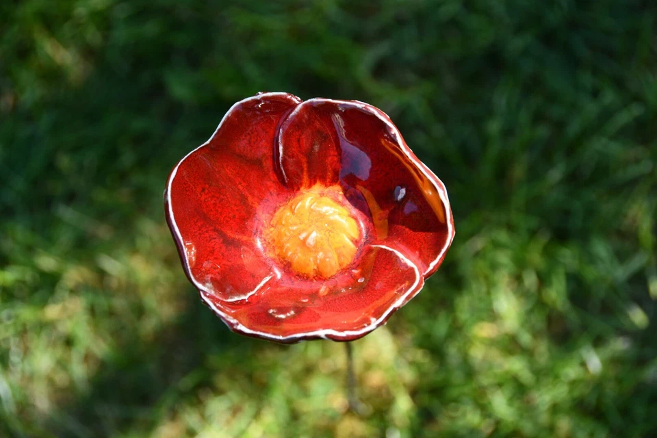 Keramik Gartendeko Blume Blumenstab Gartenstecker H45cm Midene Handgefertigt - Bild 3 von 4