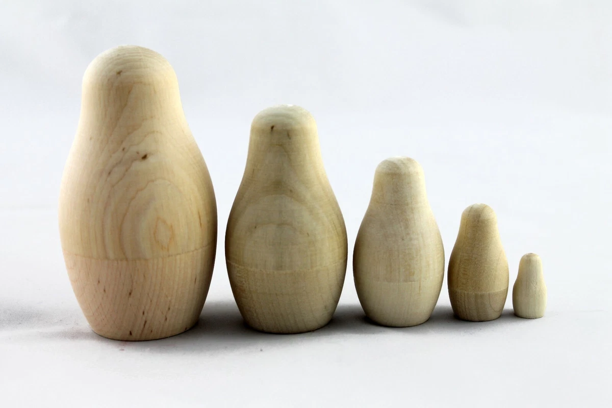 Matryoshka Russian Nesting Doll Unpainted Blank Babushka Poupee Muneca Set 5 Pcs