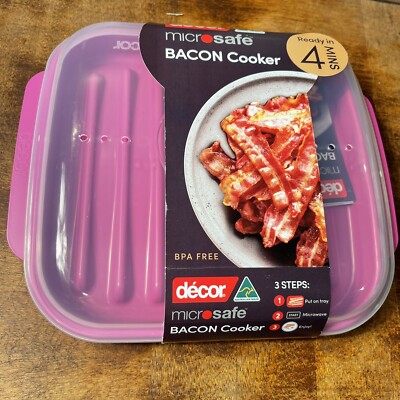 Microwave Bacon Cooker Tray (Pink) With Lid Dishwasher Safe BPA Free