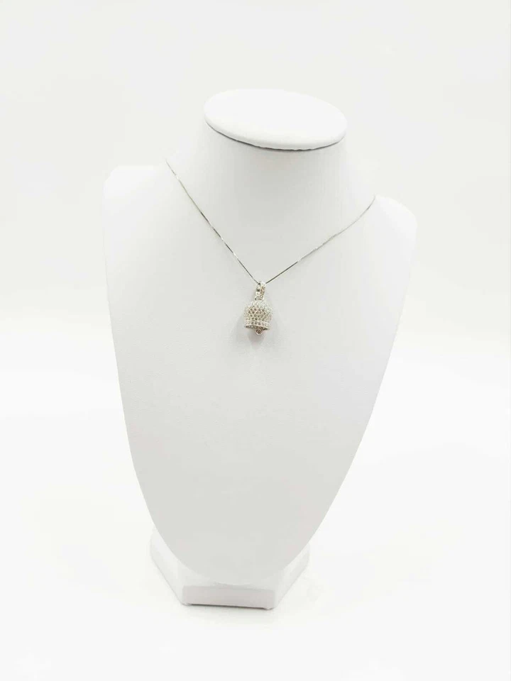 COLLANA CAMPANELLA FULL ZIRCONATA BIANCO IN ARGENTO 925 RODIATO IN ORO 18KT - Immagine 2 di 3
