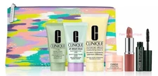 CLINIQUE 7pc GIFT SET w/ Bare Pop Lipstick, All About Eyes, Liquid Facial Soap